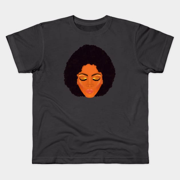 Chic Afro and Gold Makeup (Gray Background) Kids T-Shirt by Art By LM Designs 